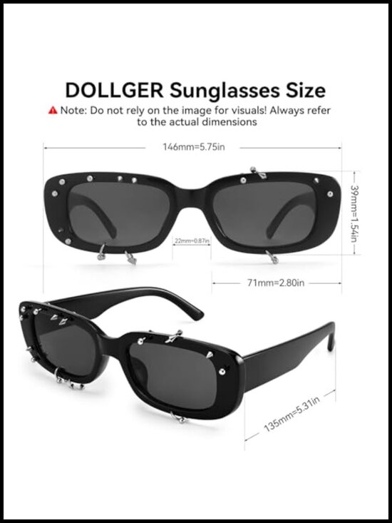 Y2K Studded Punk Square Rivet Rectangle Sunglasses main image 6